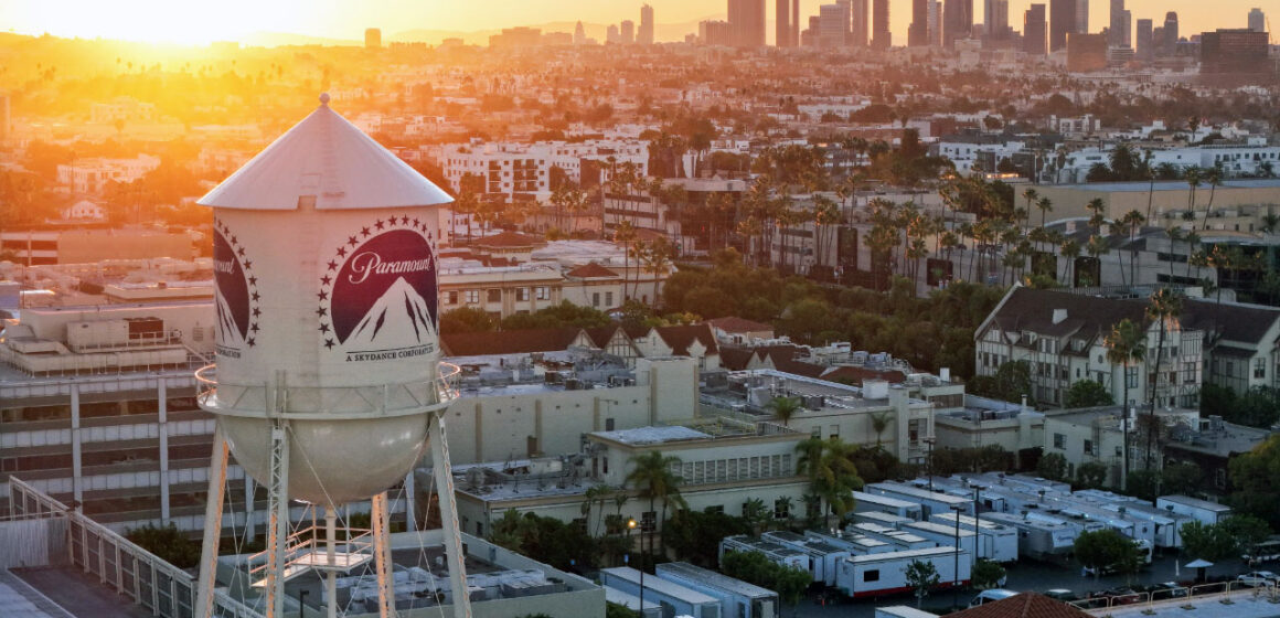 Paramount water tower sunset getty